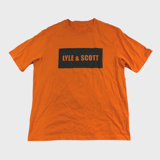 Lyle & Scott Orange Block Print T-Shirt - Size Medium