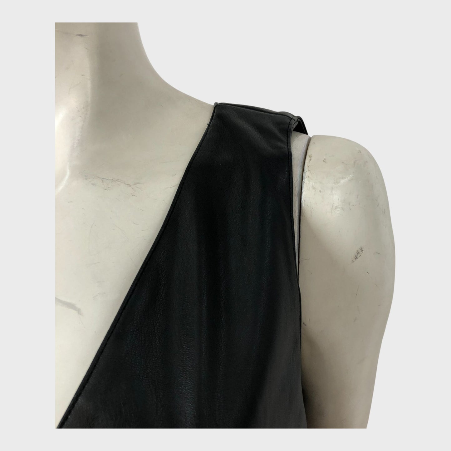 Women's Black Faux Leather V-Necked Midi Dress