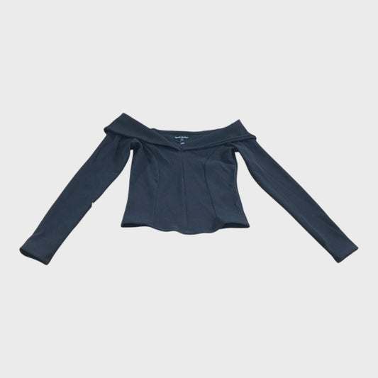River Island Black Long Sleeve Ribbed Bardot Top