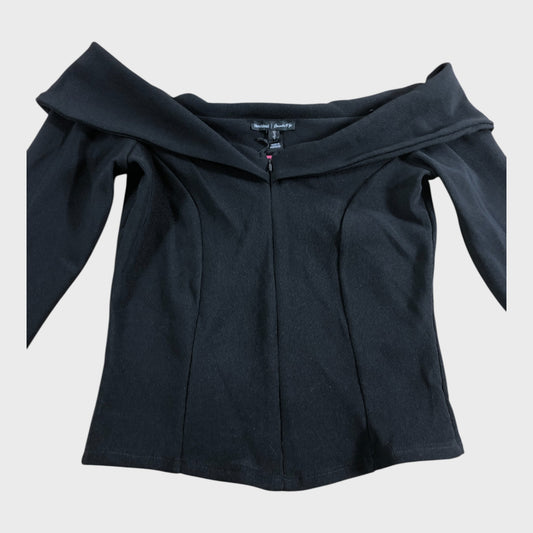 River Island Black Long Sleeve Ribbed Bardot Top