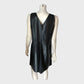 Women's Black Faux Leather V-Necked Midi Dress