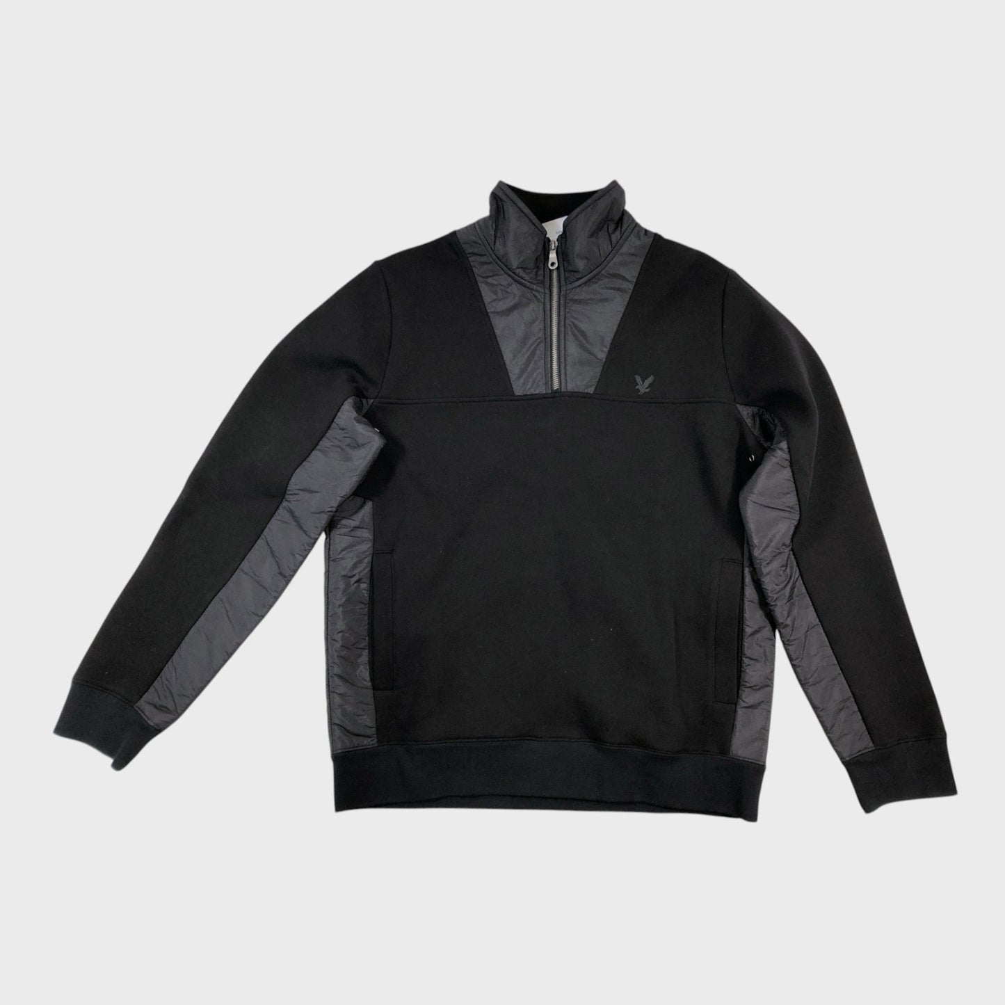 Lyle & Scott Jet Black Panelled Hybrid Quarter Zip Jacket - Size Medium