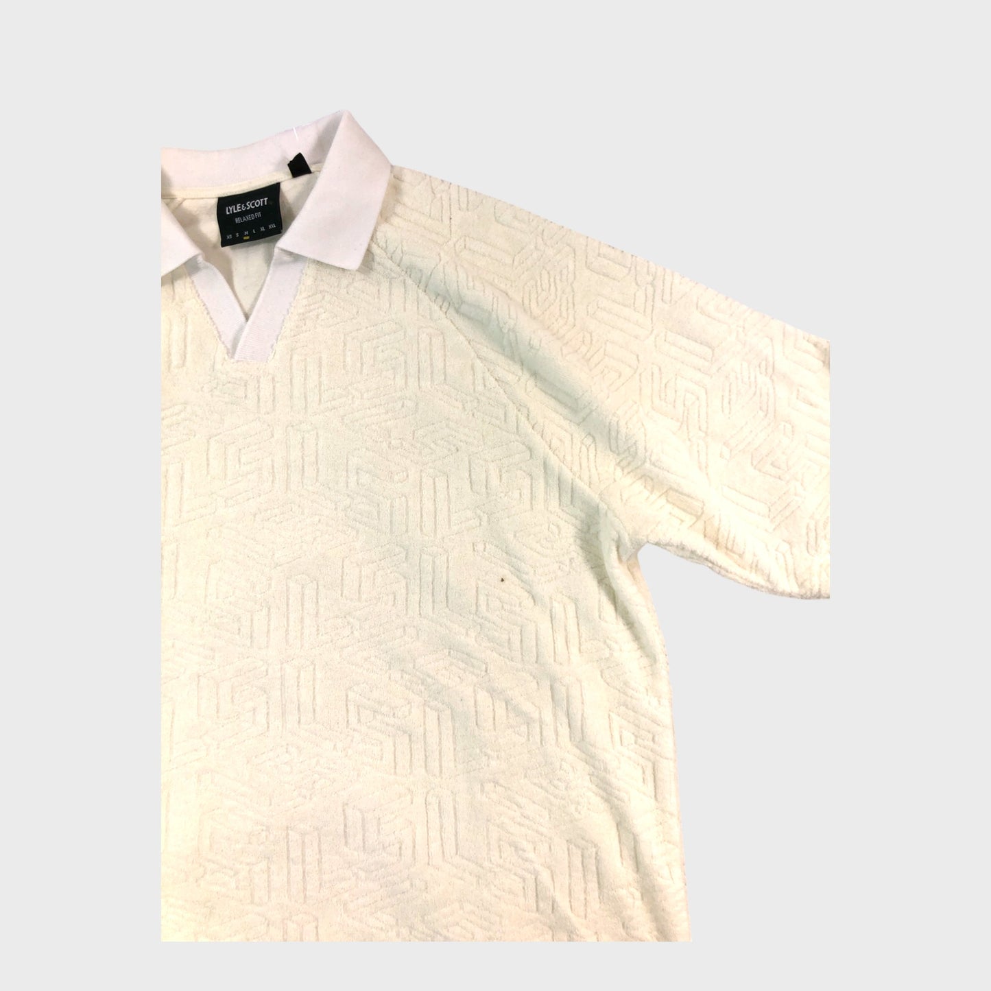 Lyle & Scott Ivory Patterned Flannel Polo Shirt - Size Medium