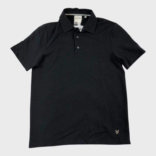 Lyle & Scott Navy Diagonal Weave Polo Shirt - Size Medium