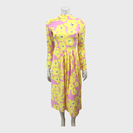 Branded Pink/Yellow Flower High Neck Dress - Size 8