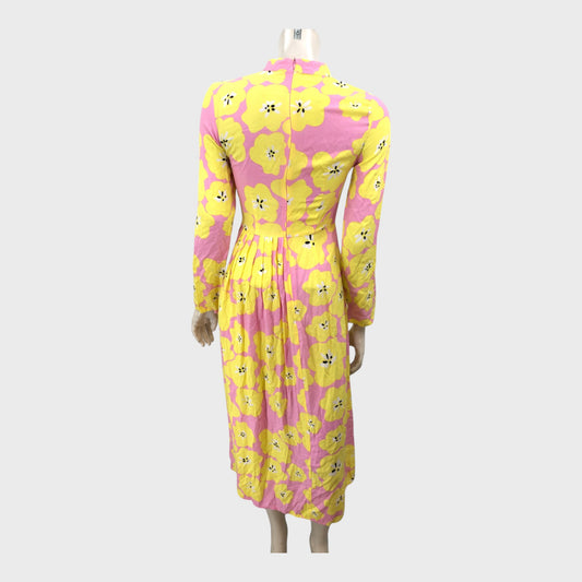 Branded Pink/Yellow Flower High Neck Dress - Size 8