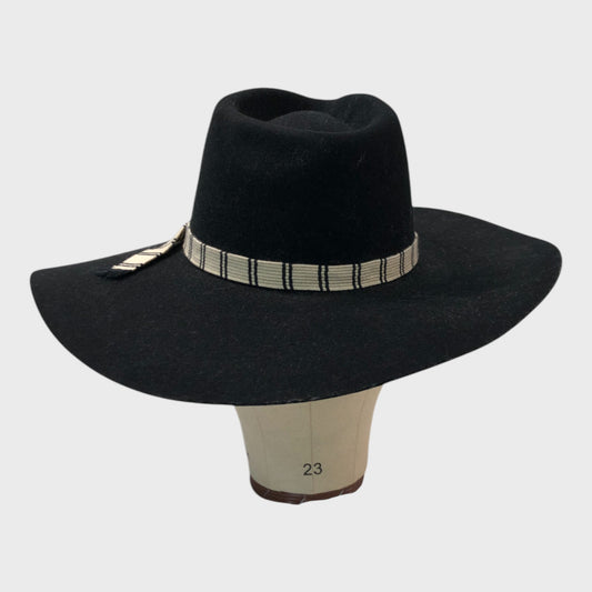 Branded Black Wool Wide Brim Fedora