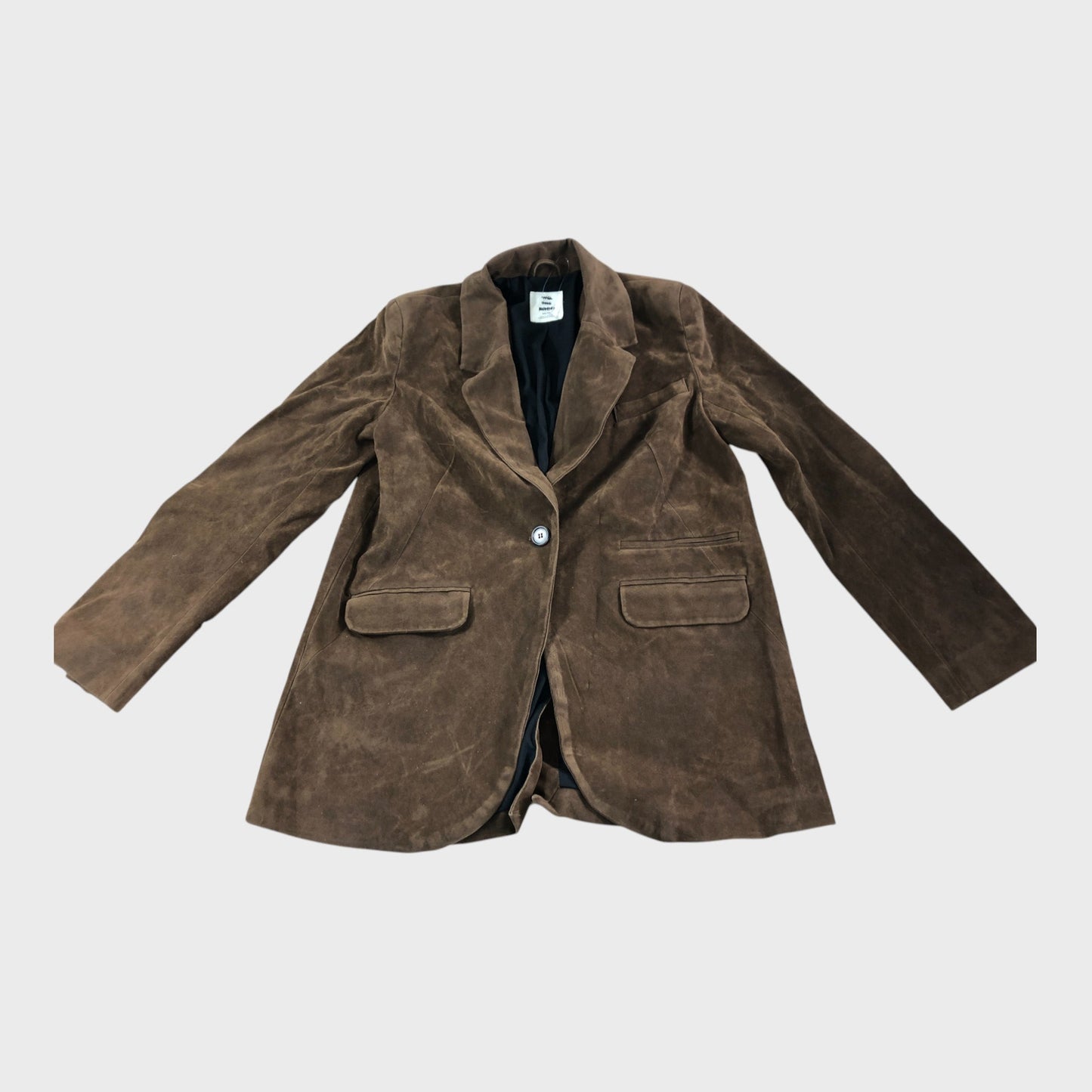 Branded Women's Brown Faux Suede Blazer Buttoned Slim Fit Jacket