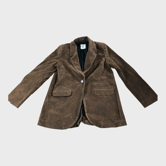 Branded Women's Brown Faux Suede Blazer Buttoned Slim Fit Jacket