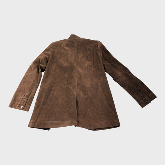Branded Women's Brown Faux Suede Blazer Buttoned Slim Fit Jacket