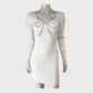 RIVER ISLAND White Ribbed Knit Mini Dress Women's Long Sleeve Beaded Bow size 12