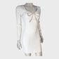 RIVER ISLAND White Ribbed Knit Mini Dress Women's Long Sleeve Beaded Bow size 12