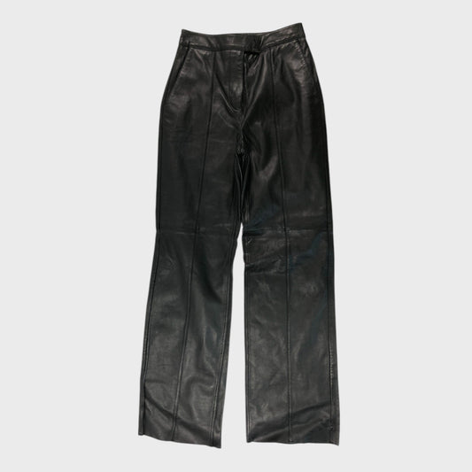 Branded Black Leather Straight Trousers - Size 8