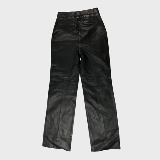 Branded Black Leather Straight Trousers - Size 8