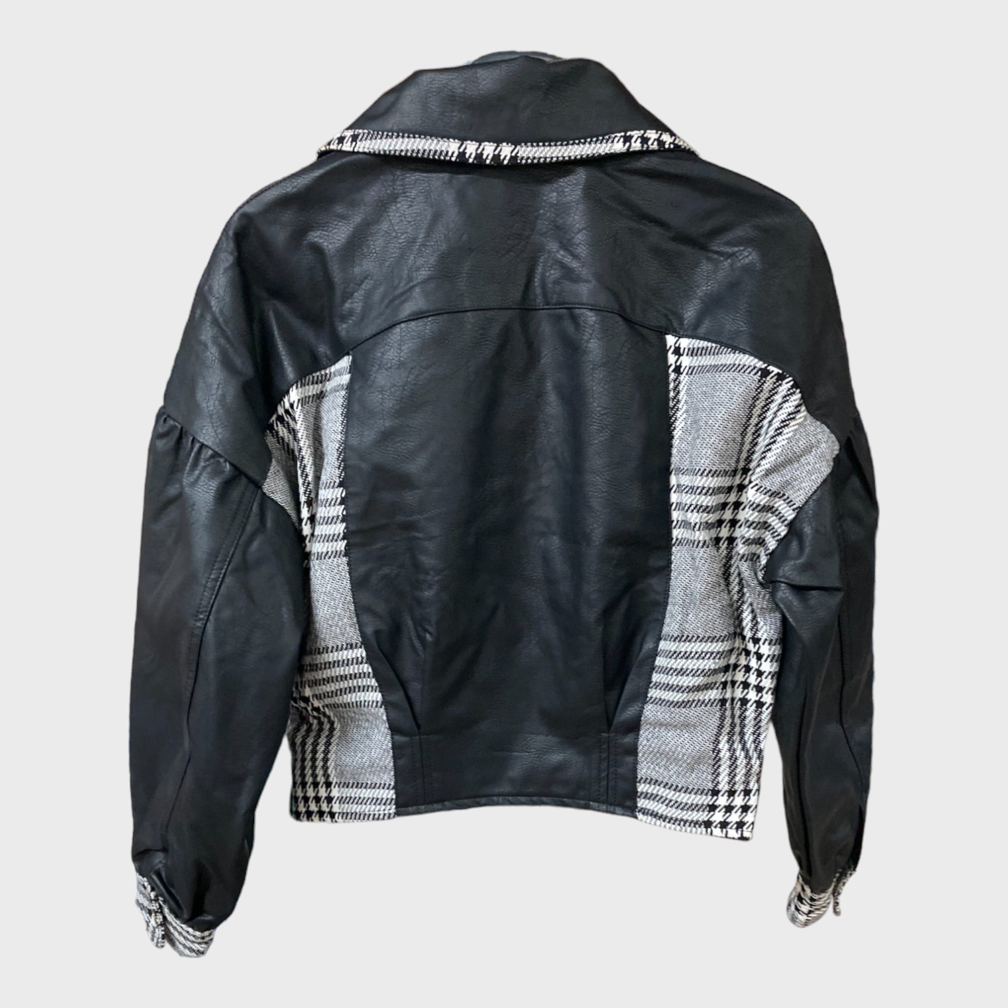 Black and white faux leather jacket deals