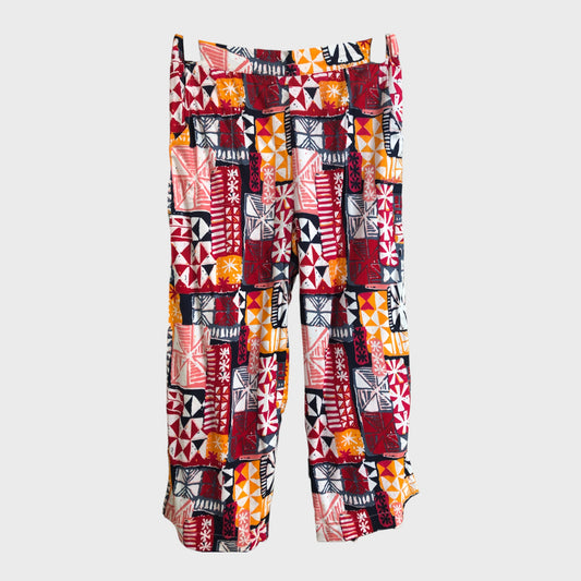 Multi Coloured Wide Leg Abstract Print Trousers