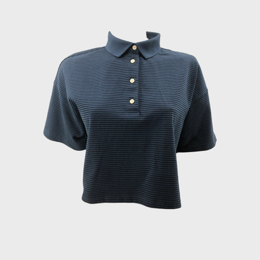 Navy Branded Relaxed Fit Cropped Polo