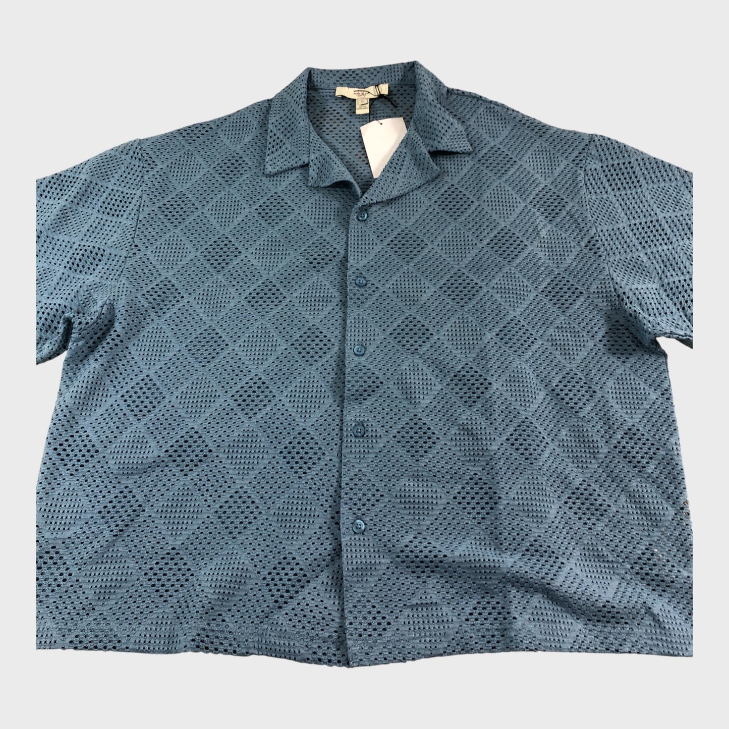 River Island Blue Diamond Crochet Shirt - Size Large