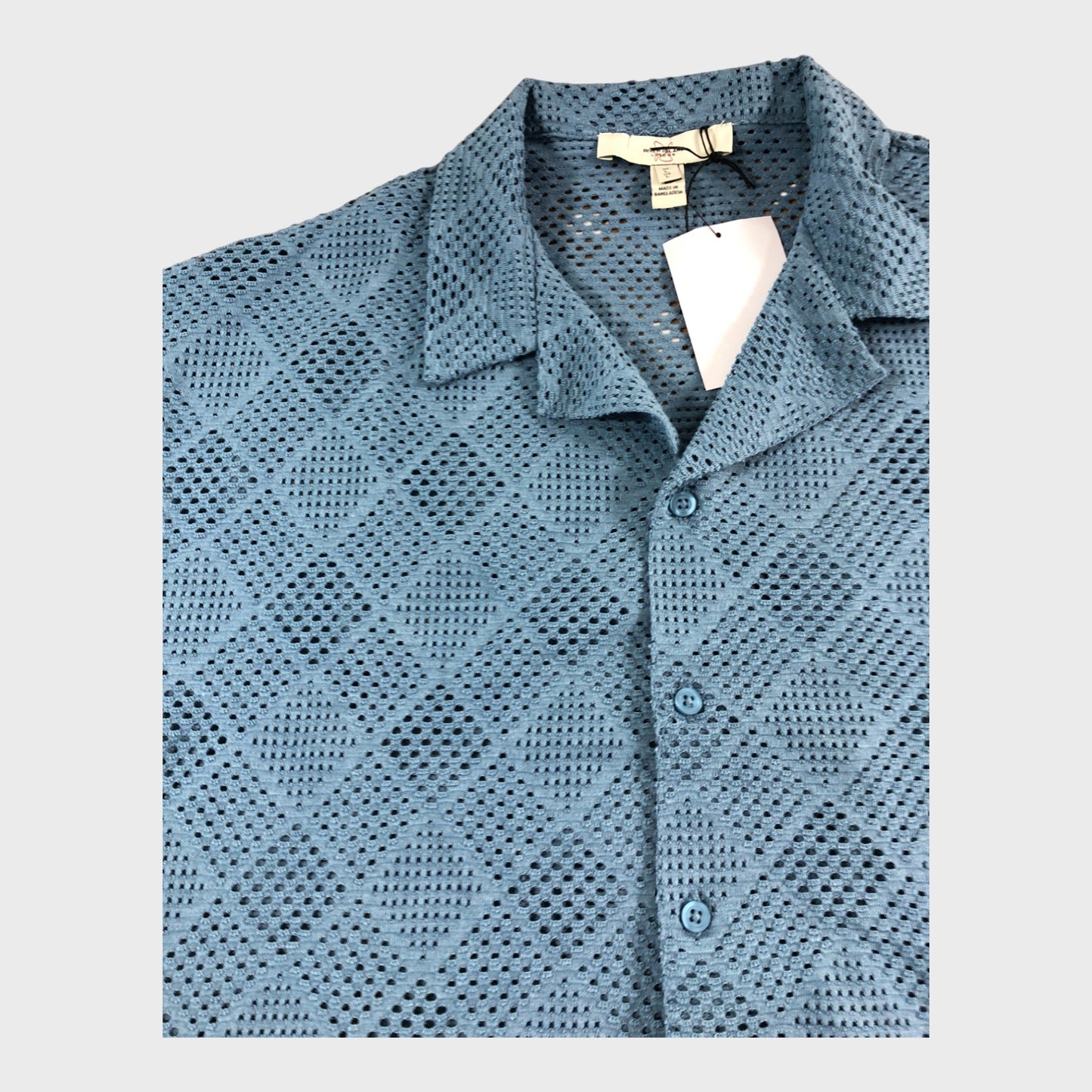 River Island Blue Diamond Crochet Shirt - Size Large