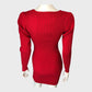 RIVER ISLAND Red Ribbed Knit Mini Dress Women's Long Sleeve Beaded Bow size 12