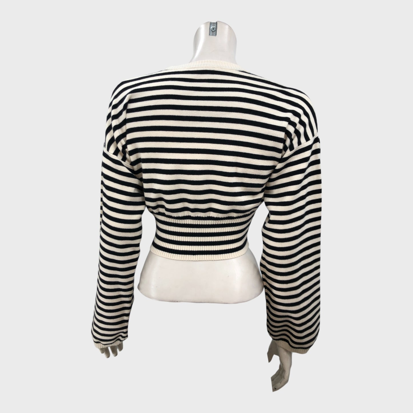 Bershka Black/Cream Striped Cropped Jumper - Size 6