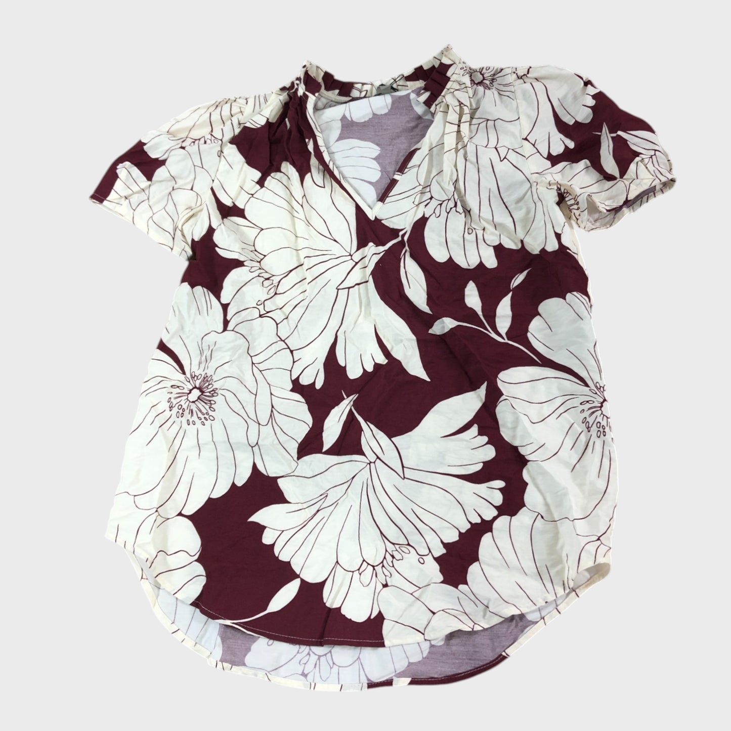 River Island Floral Short Sleeve Blouse Women's Red White V-Neck