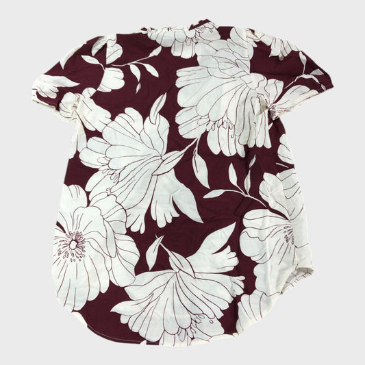 River Island Floral Short Sleeve Blouse Women's Red White V-Neck