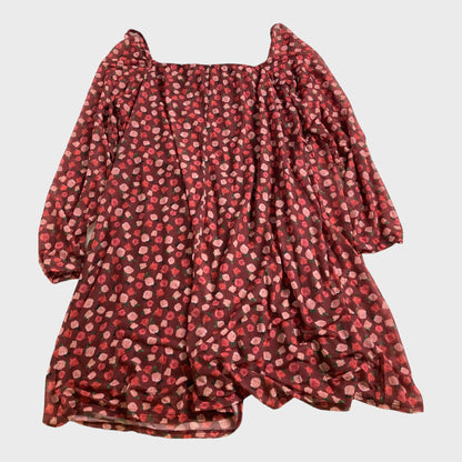 Red Mini Dress With All Over Roses Pattern