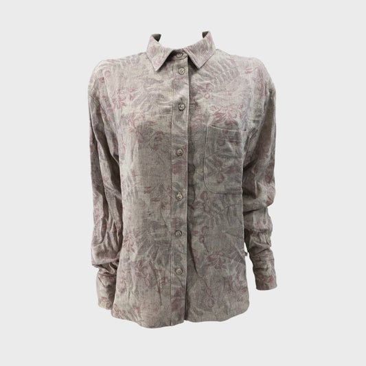 Beige and Pink Floral Long Sleeve Shirt