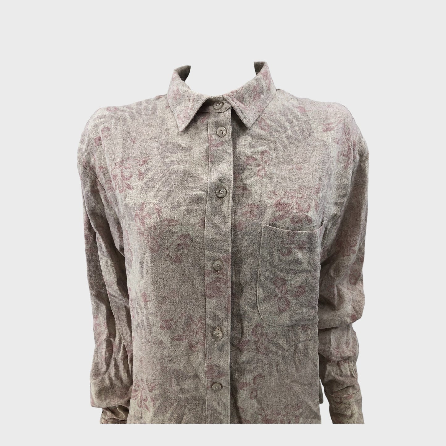 Beige and Pink Floral Long Sleeve Shirt