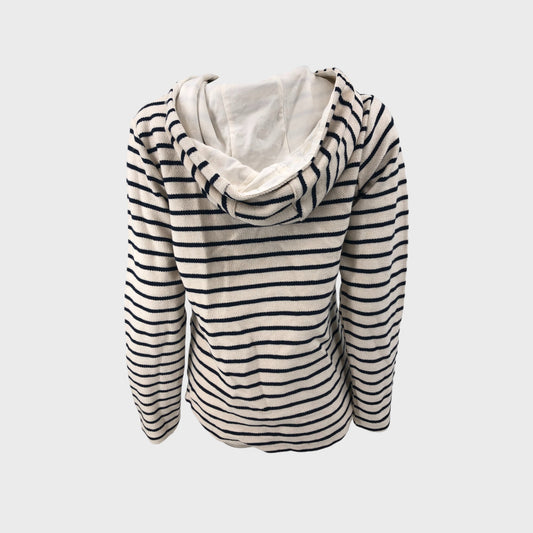Branded White and Blue Striped Zip Hoodie