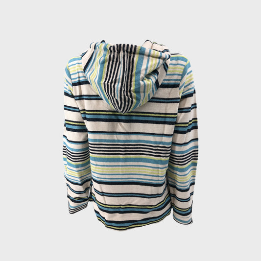 Branded Blue and White Striped Pull Over Twill Hoodie