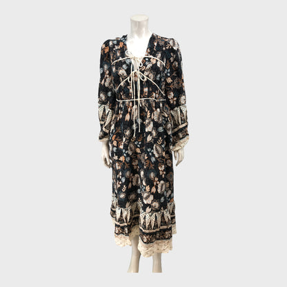 Branded Black Chest Tie Floral Dress