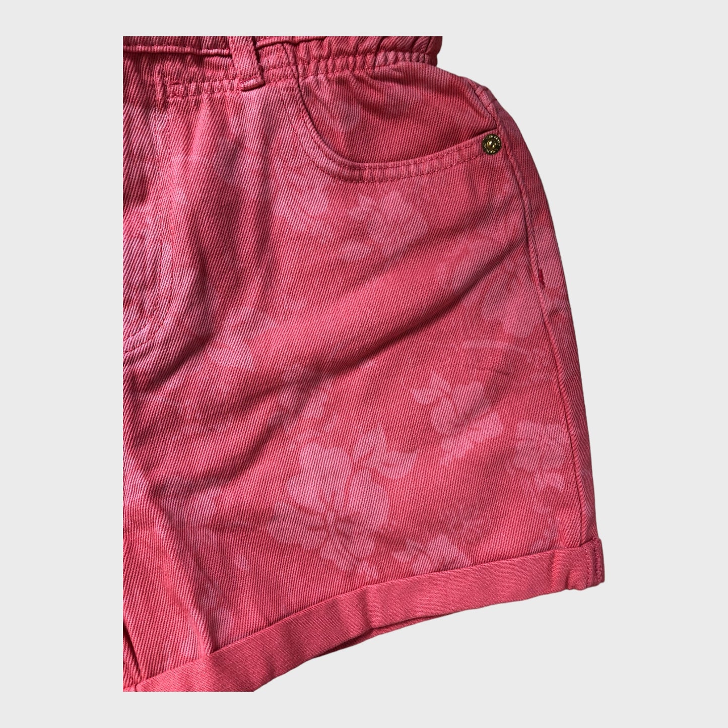 Pink Hibiscus Print Denim Shorts