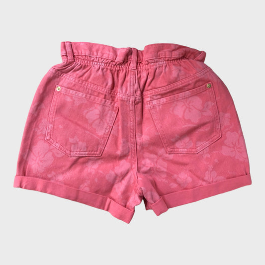 Pink Hibiscus Print Denim Shorts