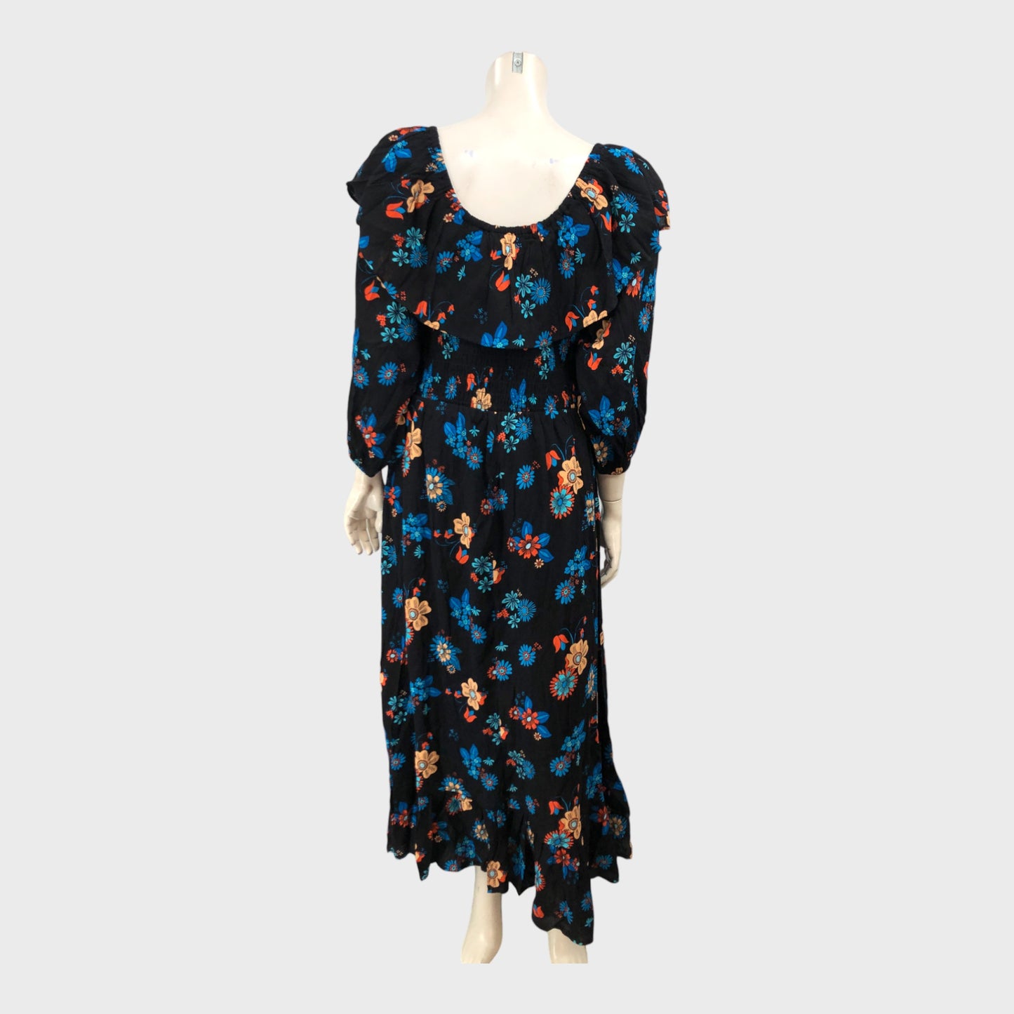 Branded Black Ruffle Floral Dress  - Size 12