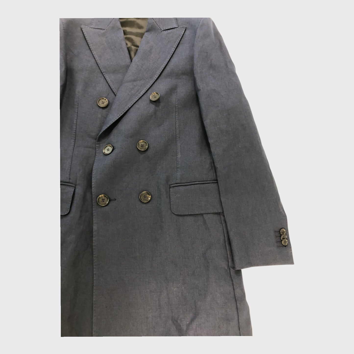 Oscar Jacobson Navy Linen Coat - Size 48"