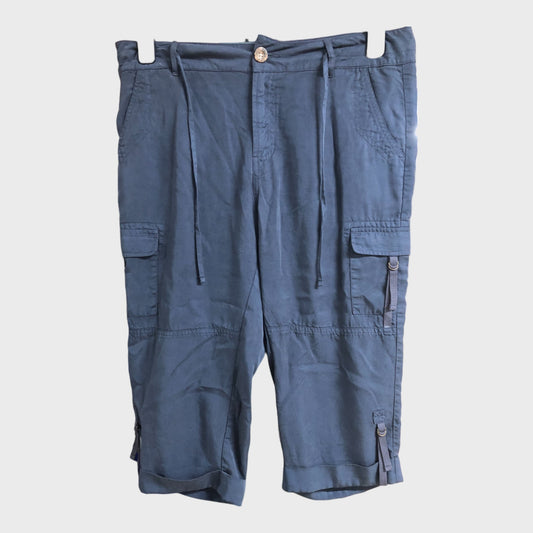 Branded Navy Cropped Cargo Trousers