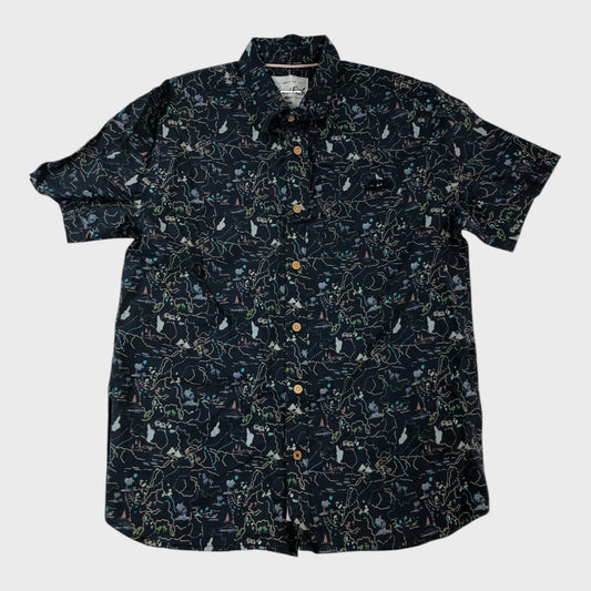 Branded Navy Map Pattern Shirt - Size Medium