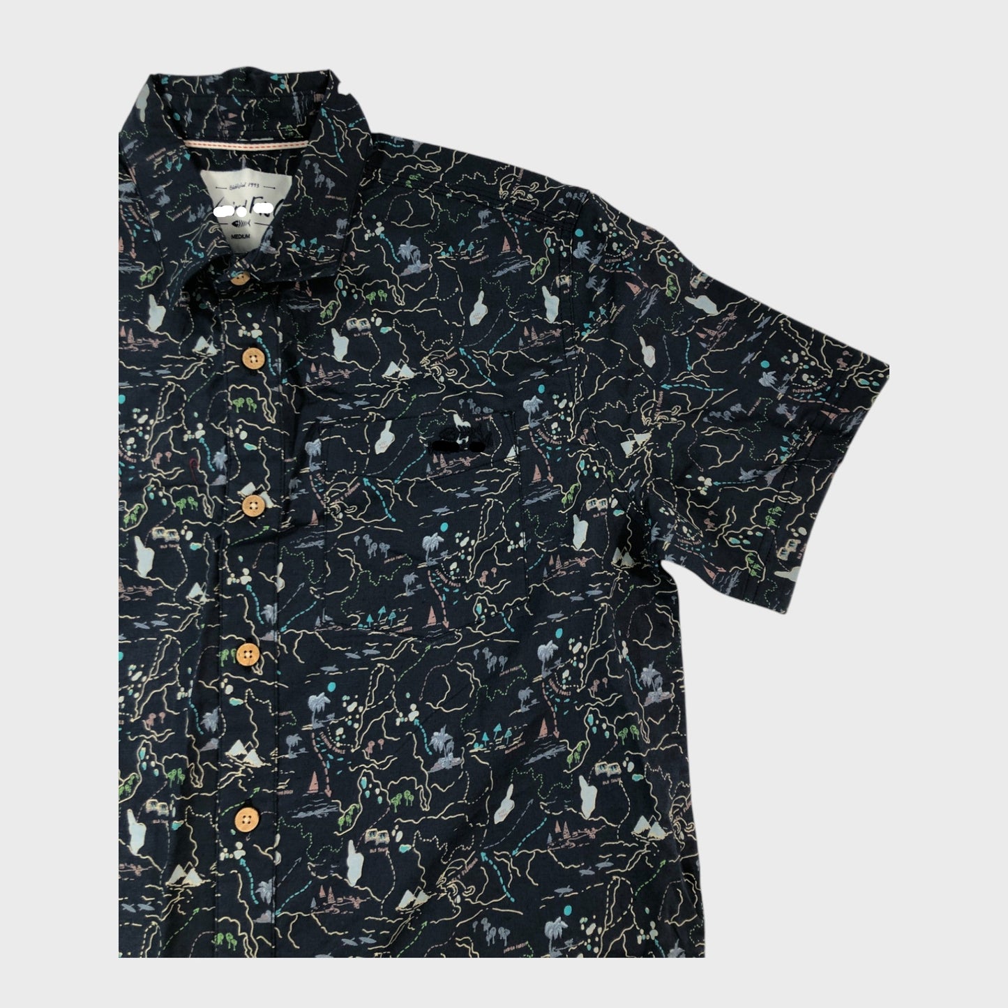 Branded Navy Map Pattern Shirt - Size Medium