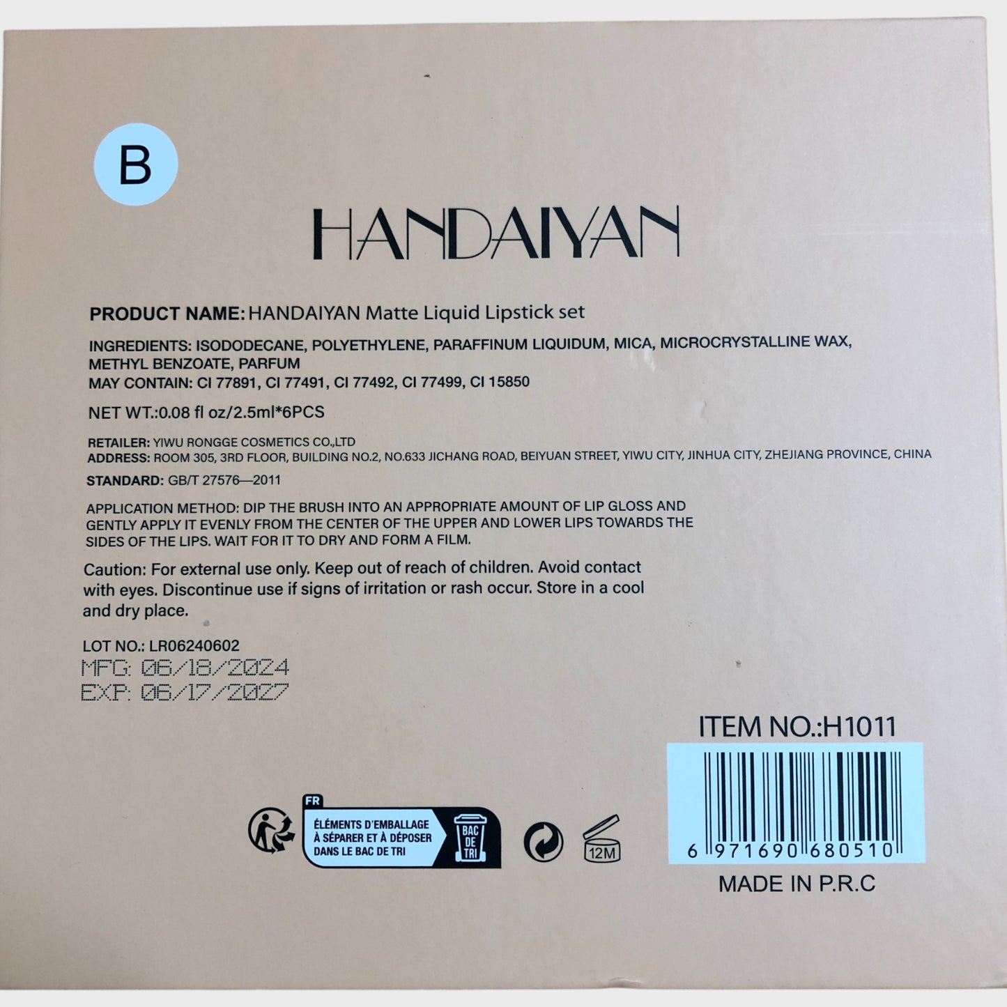 HANDAIYAN Matte Liquid Lipstick Set of 6 Long Lasting Waterproof Makeup