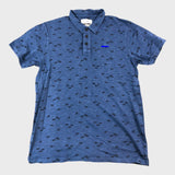 Branded Blue Camera Pattern Polo Shirt - Size Medium