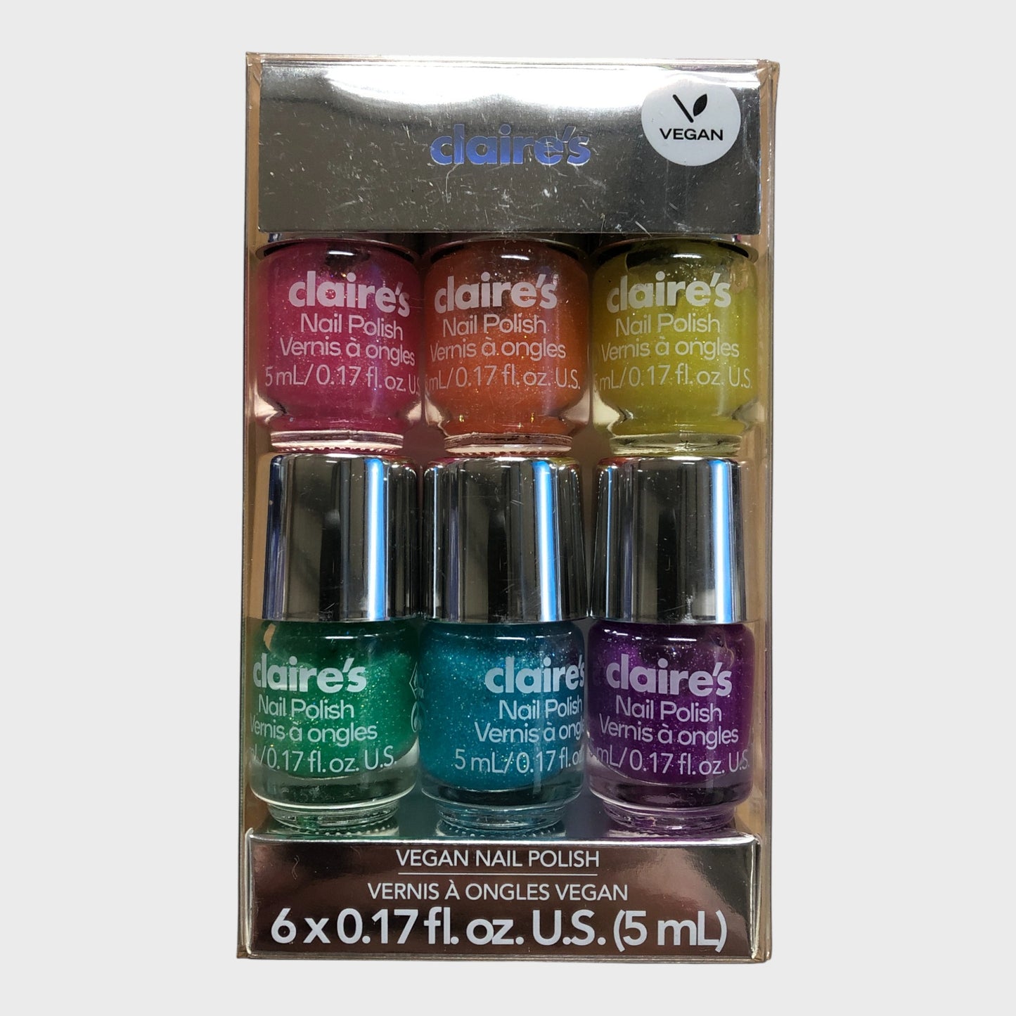 CLAIRE'S Vegan Nail Polish Set 6x5ml Multicolour Glitter Gloss