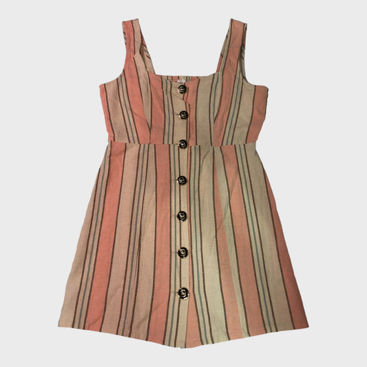 Pink and Beige Striped Pinafore Dress