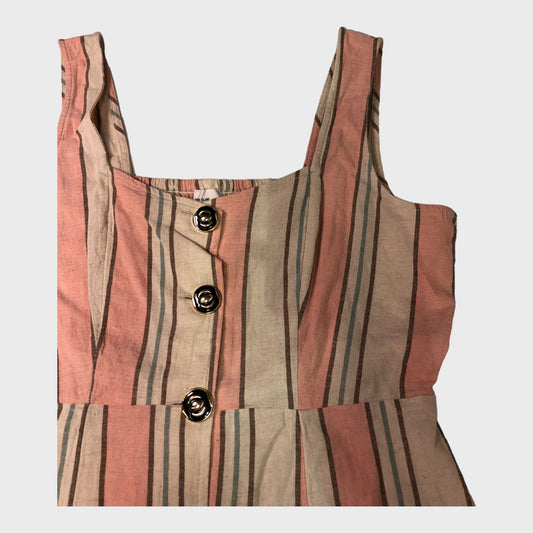 Pink and Beige Striped Pinafore Dress