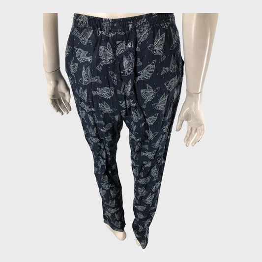 Branded Navy Bird Print Trousers