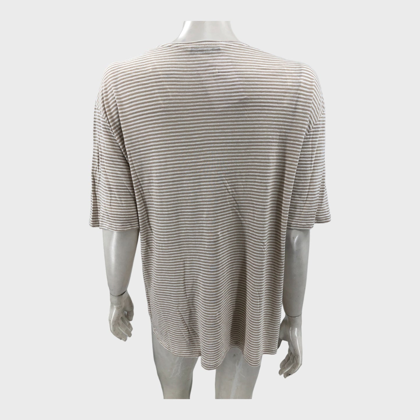 Beige Striped Linen T-Shirt