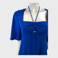 Branded Blue Crepe Tie Nack Midi Dress With Belt