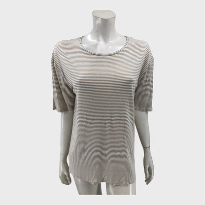 Beige Striped Linen T-Shirt