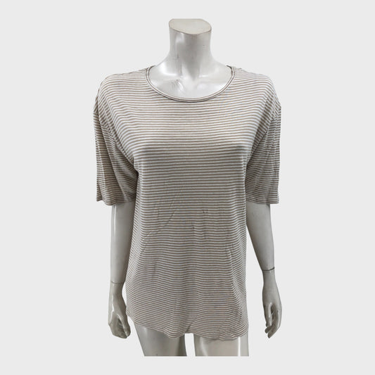 Beige Striped Linen T-Shirt